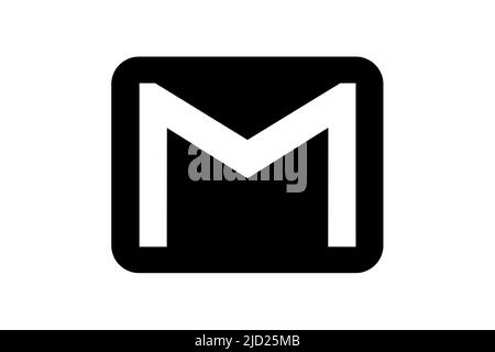 Envelope. Gmail. Gmail social network logo design in black on a white background. Social network. Illustrative design. Illustration. Stock Photo