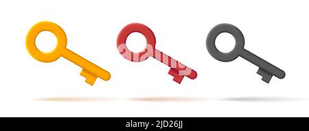 Set of door keys, 3d old style key illustration icon. Vector illustration Stock Vector
