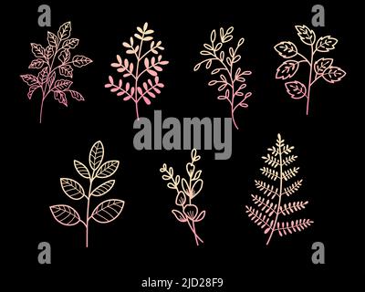 Hand drawn floral doodle illustration. Hand sketched floral element. Flowers and leaves for text decoration. Stock Photo