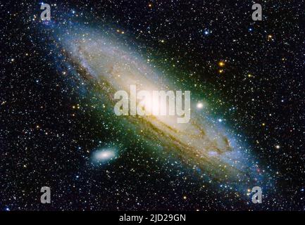 The Andromeda Galaxy (Messier 31) is a barred spiral galaxy in the constellation Andromeda about 2.5 l.y. away and about 220 000 l.y. across. Stock Photo