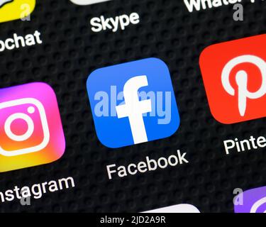 Facebook App on a Smartphone, Close Up Stock Photo