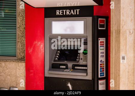 Fez, Morocco - June 16, 2022 ATM located in the streets of Fez, capital of traditional culture of Morocco Stock Photo