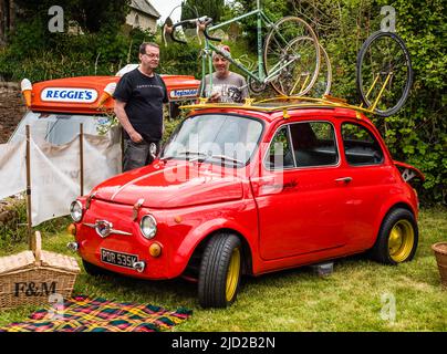Vintage Car Display at East Budleigh Village Scarecrow Festival.  Fiat 500