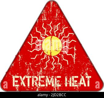 Heat warning sign, climate change concept, grungy sytyle vector illustration Stock Vector