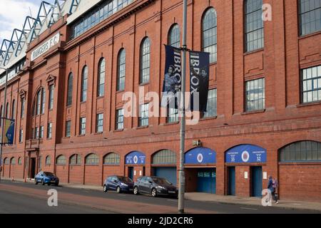 Views of exterior of Ibrox Stadium, home to Rangers Football Club, in Ibrox, in Glasgow, Scotland, 7 April 2022.   N55°51.134' W4°18.563' Stock Photo