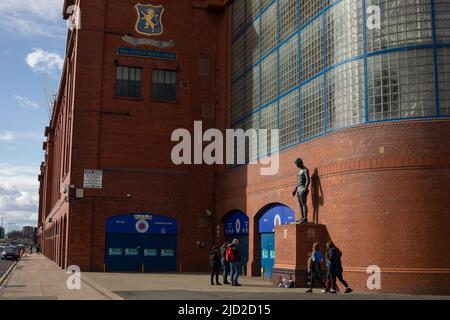 Views of exterior of Ibrox Stadium, home to Rangers Football Club, in Ibrox, in Glasgow, Scotland, 7 April 2022.   N55°51.130' W4°18.503' Stock Photo