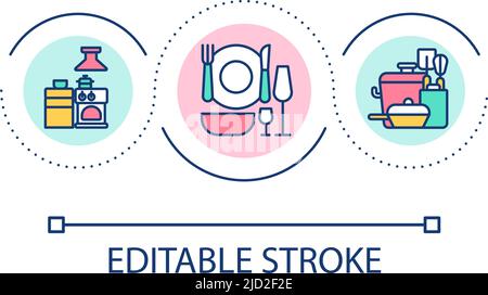 Choosing restaurant supplies and appliances loop concept icon Stock Vector