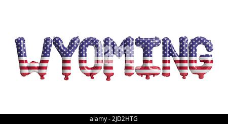 3d illustration of wyoming-letter balloons with usa flag colors isolated on white background Stock Photo