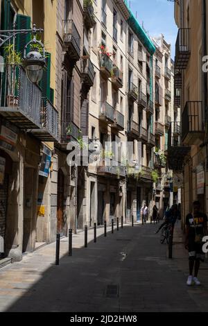 A winding street in Barcelona gothic quarter. Stock Photo