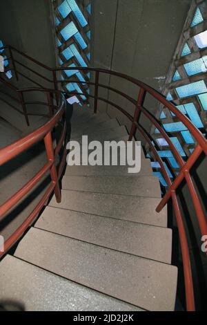 Staircase and Stained glass windows inside the Voortrekker Monument Museum, Pretoria/Tshwane, Gauteng, South Africa. Stock Photo