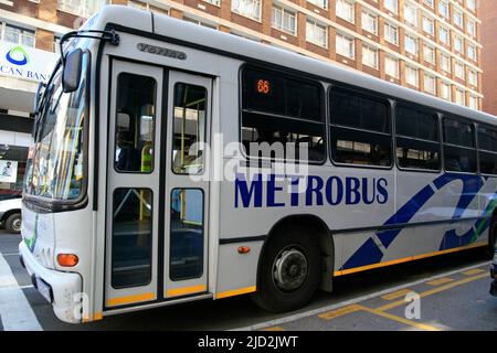 Mercedes Metrobus at bus stop, Braamfontein, Johannesburg, Gauteng, South Africa. Stock Photo