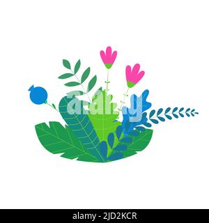 Trendy neon gradient plants and leaves background in flat style. Trees, summer and spring flowers, bushes. Forest, garden or tropical jungle backdrop. Stock Vector