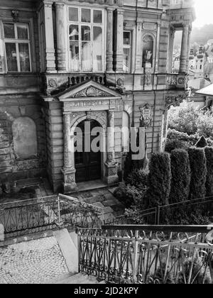 House Dum Metropole Old Building in Carlsbad or Karlovy Vary, Bohemia, Czech Republic Stock Photo