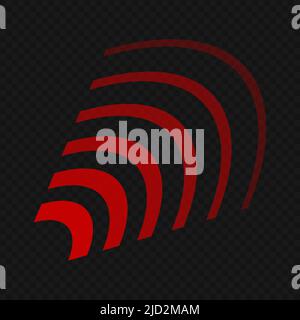 Red sound waves isolated on black transparent background. Editable vector. Stock Vector
