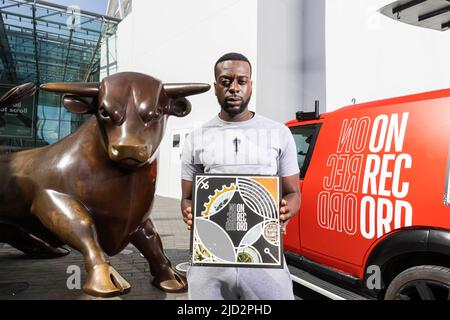 EDITORIAL USE ONLY Artist Dapz on the Map at the Bullring in Birmingham, to mark the release of 'On Record', a concept album specially produced and commissioned by Birmingham Music Archive for the Birmingham 2022 Festival. Picture date: Friday June 17, 2022. Stock Photo