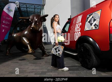 EDITORIAL USE ONLY Artist Bambi Bains at the Bullring in Birmingham, to mark the release of 'On Record', a concept album specially produced and commissioned by Birmingham Music Archive for the Birmingham 2022 Festival. Picture date: Friday June 17, 2022. Stock Photo