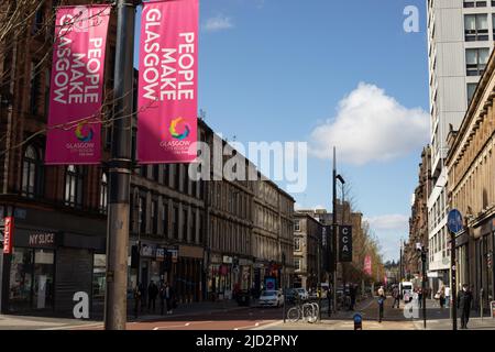 Sauchiehall Street, in Glasgow, Scotland, 8 April 2022.   N55°51.925' W4°15.819' Stock Photo