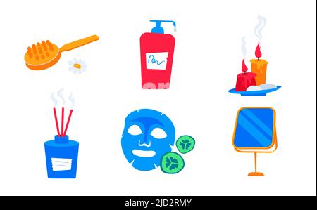 Self care and relax - flat design style icons set Stock Vector