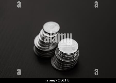 Detail of Romanian LEI coins currency. World money concept, inflation and economy concept Stock Photo