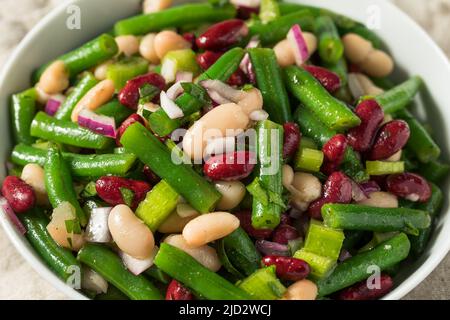 Homemade Organic Three Bean Salad with Green Kidney and Cannellini Stock Photo