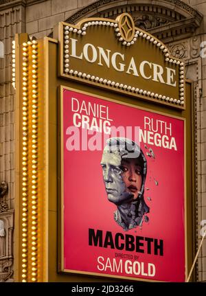 Macbeth play marquee on Broadway at the Longacre theater on West 48th street Stock Photo