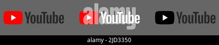 Youtube logo in different color forms. Editorial illustration Stock Vector
