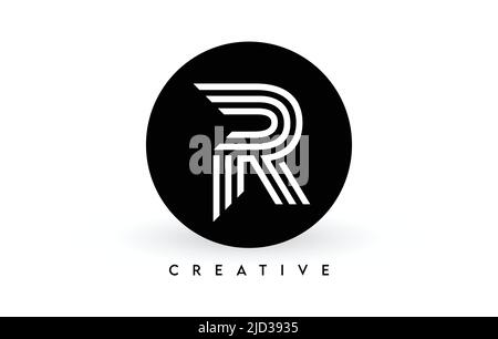R letter logo design on a black circle. Creative White lines A letter Logo Icon Vector Illustration. Stock Vector