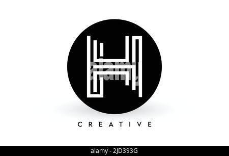 H letter logo design on a black circle. Creative White lines A letter Logo Icon Vector Illustration. Stock Vector