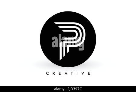 P letter logo design on a black circle. Creative White lines A letter Logo Icon Vector Illustration. Stock Vector