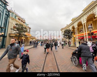 Paris, France - 04/05/2022: Main shopping road at Disneyland. People ... Weird People At Disneyland