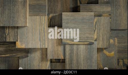 Abstract background, tinted wood cubes, 3d render. Digital backdrop illustration Stock Photo