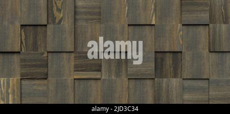 Abstract background, symmetrical tinted wood cubes, 3d render. Digital backdrop illustration Stock Photo