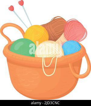 Knitting icon. Hobby bag with color yarn and needles isolated on white background Stock Vector
