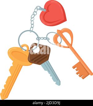 Keyring with heart pendant. Lovely keychain. Apartment keys isolated on white background Stock Vector