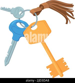 Cartoon keys on keychain icon. Apartment owner symbol isolated on white background Stock Vector