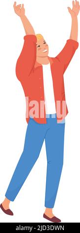 Happy person clapping hands. Standing man celebrating isolated on white background Stock Vector