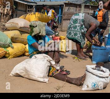 Street market in Ankaramena district, Madagascar. Stock Photo