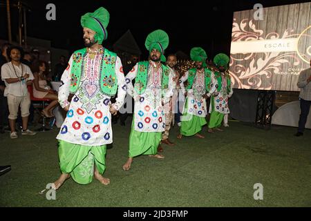 Persan, France. 16th June, 2022. Dancers perform during the Fourchette d'Or award ceremony at Escale Bollywood restaurant on June 16, 2022 in Persan. Stock Photo