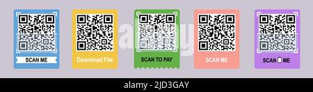 Scan me phone tag set. Qrcode for mobile app. Isolated illustration on gray background. Vector illustration. Stock Vector