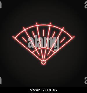 Hand fan neon icon in line style. Vector illustration. Stock Vector