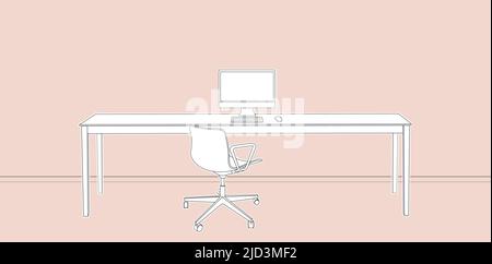 Home Office. Sketch modern office interior. Desk. Outline Vector Illustration. Freelance. Stock Vector