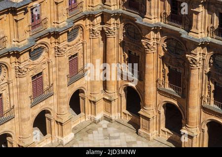 Baroque courtyard of La Clerecia of the Pontifical University of Salamanca, in Spain. Stock Photo