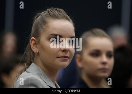 Saint Petersburg, Russia. 17th June, 2022. Dina Averina, world champion in rhythmic gymnastics at session 'Sport Without Borders: New Scenarios and Formats' in the framework of St. Petersburg International Economic Forum 2022 (SPIEF 2022). Credit: SOPA Images Limited/Alamy Live News Stock Photo