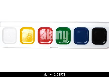 Set of six colors, watercolor paint on a white background Stock Photo