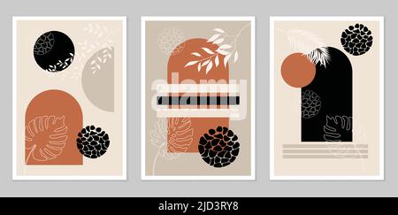 A hand-drawn abstract set of figures, in the boho style with a color form. Vector flat illustration. Boho style. Design for drawing, logo, posters, in Stock Vector