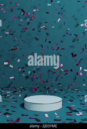 Dark teal, aqua blue 3D rendering simple product display cylinder ...