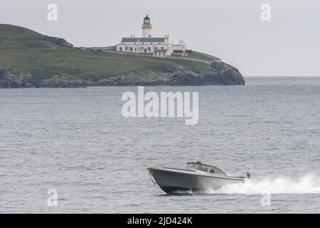 A tender vessel from the Triple Seven yacht is seen heading for the mainland, but there's no sign of Tom on board. A superyacht linked to Tom Cruise has become the talk of Lerwick Harbour in the north of Scotland. The Triple Sevenyacht, which reports suggest the Top Gun star rented during a break from filming the latest a Mission: Impossible movie in England, sailed up to the Shetland Isles from Cornwall over the weekend. A man resembling Cruise was spotted disembarking the big boat in Cornwall in late July, but private Tom hasn't discussed his floating quarters and insiders suggest the man sp Stock Photo