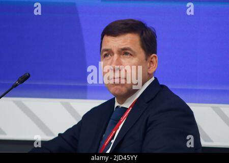 Saint Petersburg, Russia. 17th June, 2022. Yevgeny Kuyvashev, Governor of Sverdlovsk Region at session Major Challenges of the Science and Technology Decade in the framework of St. Petersburg International Economic Forum 2022 (SPIEF 2022). Credit: SOPA Images Limited/Alamy Live News Stock Photo