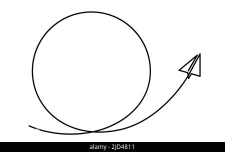 continuous line drawing of airplane paper flying show circle shape Stock Vector
