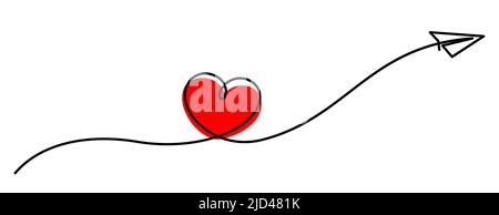 one line drawing of airplane paper love sending romantic concept Stock Vector